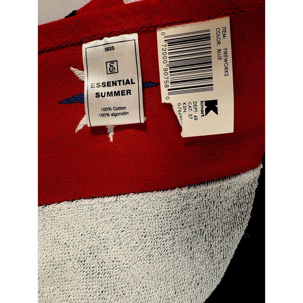 Vtg Kmart Beach Towel Stars & Fireworks American Patriotic 100% Cotton Pool Gear - Picture 8 of 10